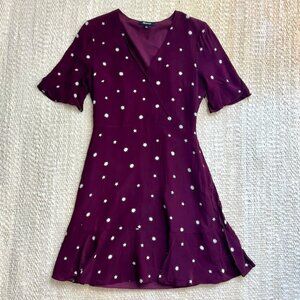 Madewell Silk Flutter Hem Dress (Burgundy, size 2)